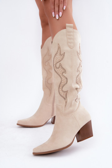 Botas altas de estilo vaquero color marfil con decoración en el eje Greyla