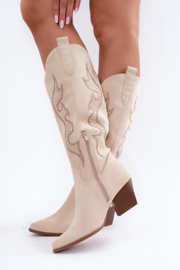 Botas altas de estilo vaquero color marfil con decoración en el eje Greyla 2