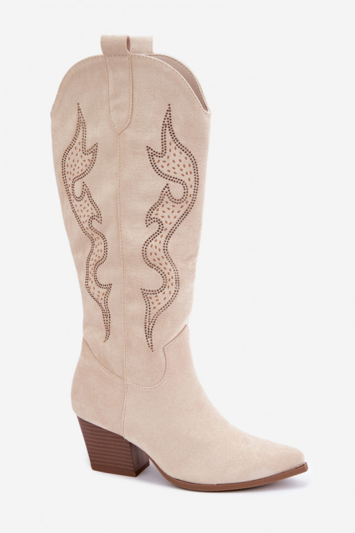 Botas altas de estilo vaquero color marfil con decoración en el eje Greyla