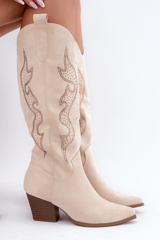 Botas altas de estilo vaquero color marfil con decoración en el eje Greyla