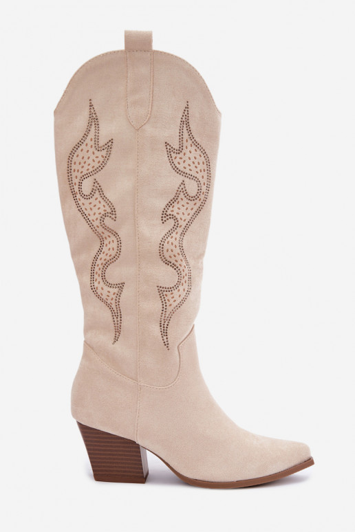 Botas altas de estilo vaquero color marfil con decoración en el eje Greyla