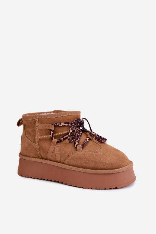 Botas de nieve de ante sintético marrón con plataforma y detalles elegantes GOE UU2N4920