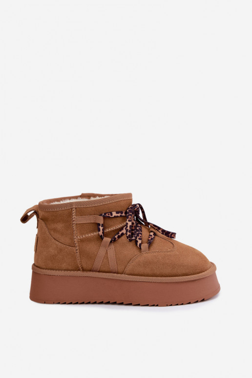 Botas de nieve de ante sintético marrón con plataforma y detalles elegantes GOE UU2N4920