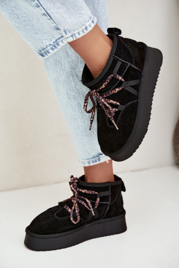 Botas de nieve de ante sintético negras con plataforma y detalles elegantes GOE UU2N4919