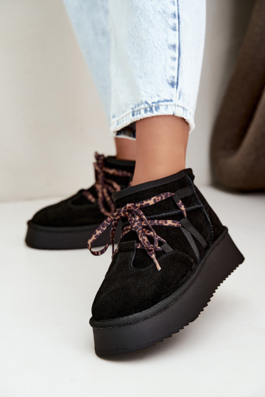 Botas de nieve de ante sintético negras con plataforma y detalles elegantes GOE UU2N4919