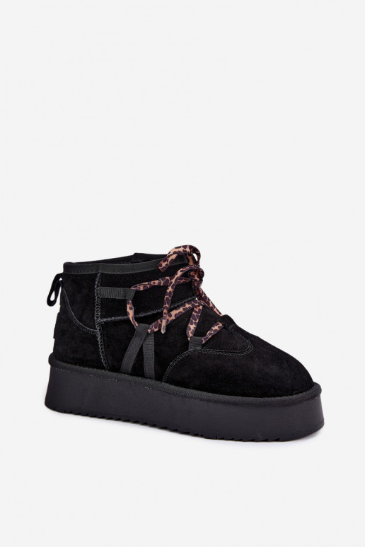 Botas de nieve de ante sintético negras con plataforma y detalles elegantes GOE UU2N4919