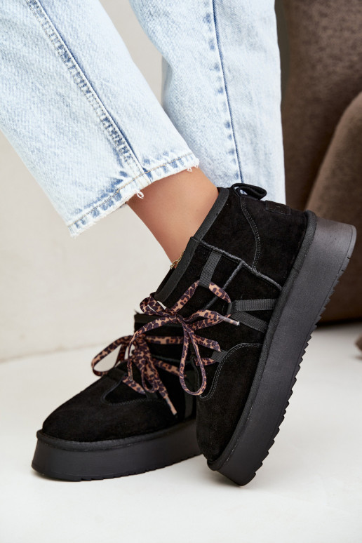 Botas de nieve de ante sintético negras con plataforma y detalles elegantes GOE UU2N4919