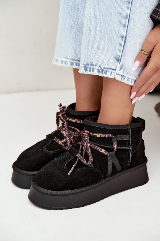 Botas de nieve de ante sintético negras con plataforma y detalles elegantes GOE UU2N4919