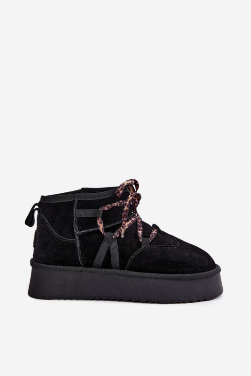Botas de nieve de ante sintético negras con plataforma y detalles elegantes GOE UU2N4919