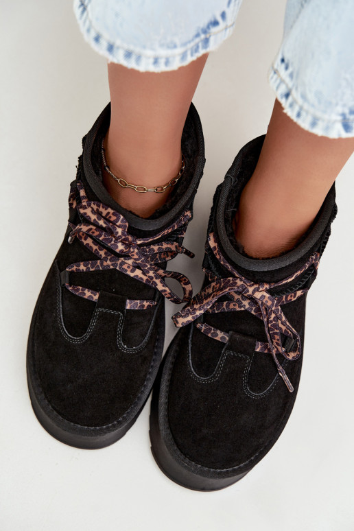 Botas de nieve de ante sintético negras con plataforma y detalles elegantes GOE UU2N4919