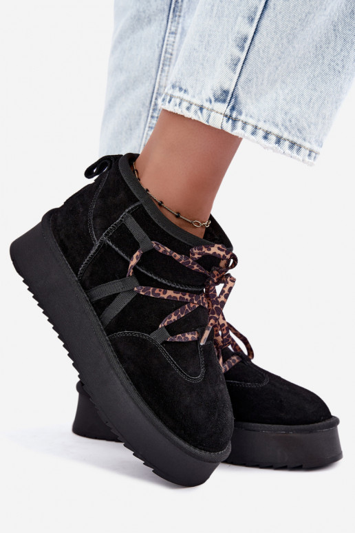 Botas de nieve de ante sintético negras con plataforma y detalles elegantes GOE UU2N4919