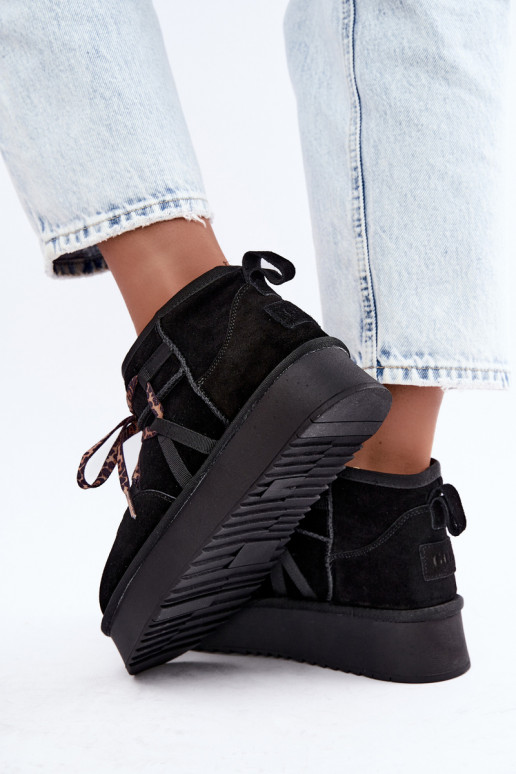 Botas de nieve de ante sintético negras con plataforma y detalles elegantes GOE UU2N4919