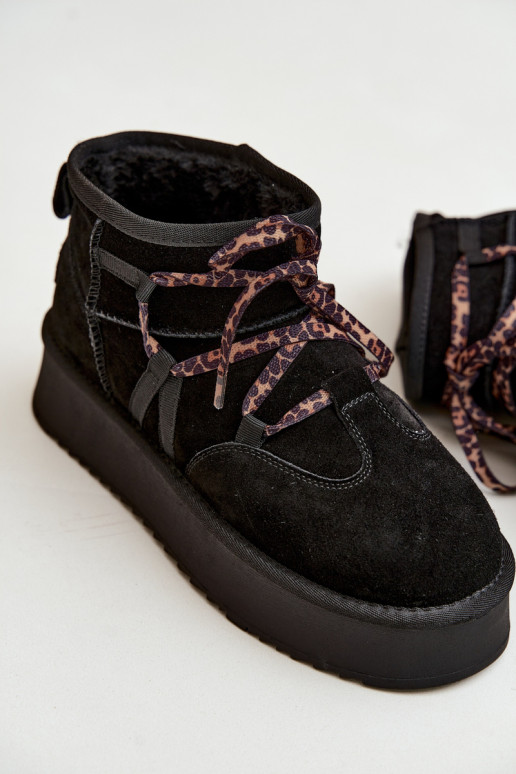 Botas de nieve de ante sintético negras con plataforma y detalles elegantes GOE UU2N4919