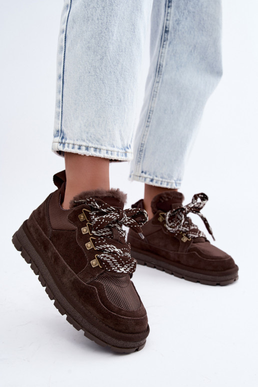 Botas de nieve con cordones de ante sintético GOE UU2N4921 CzekoladoĮe