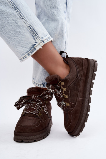 Botas de nieve con cordones de ante sintético GOE UU2N4921 CzekoladoĮe 2