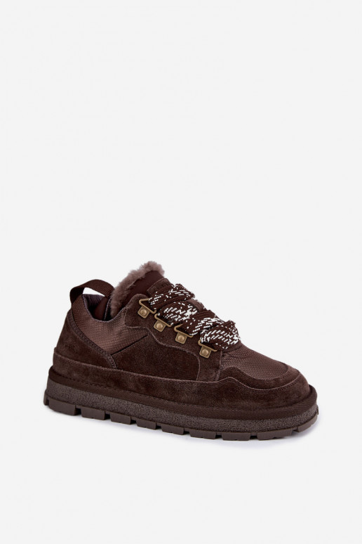 Botas de nieve con cordones de ante sintético GOE UU2N4921 CzekoladoĮe