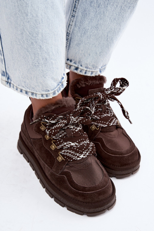 Botas de nieve con cordones de ante sintético GOE UU2N4921 CzekoladoĮe