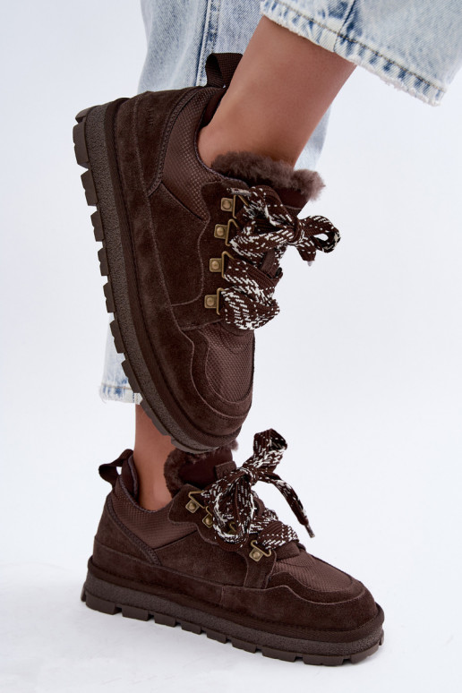 Botas de nieve con cordones de ante sintético GOE UU2N4921 CzekoladoĮe