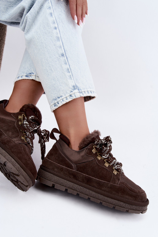 Botas de nieve con cordones de ante sintético GOE UU2N4921 CzekoladoĮe