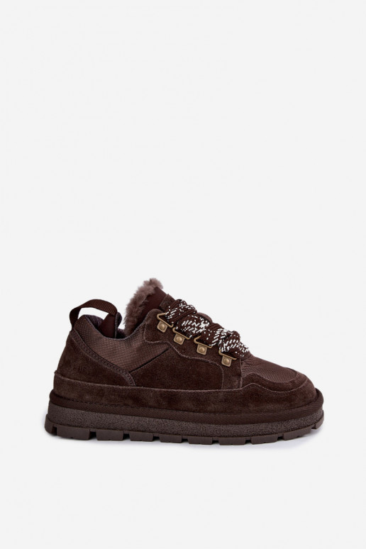 Botas de nieve con cordones de ante sintético GOE UU2N4921 CzekoladoĮe