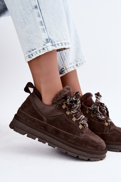 Botas de nieve con cordones de ante sintético GOE UU2N4921 CzekoladoĮe