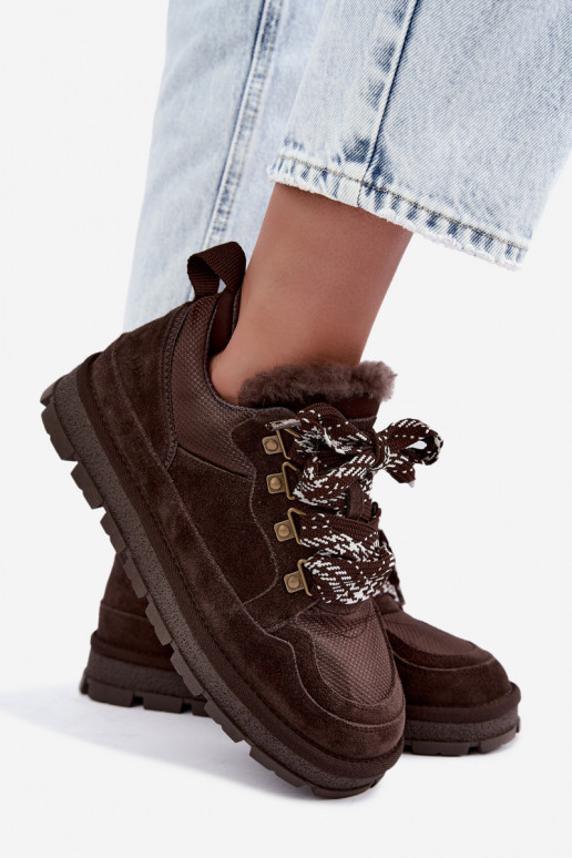 Botas de nieve con cordones de ante sintético GOE UU2N4921 CzekoladoĮe