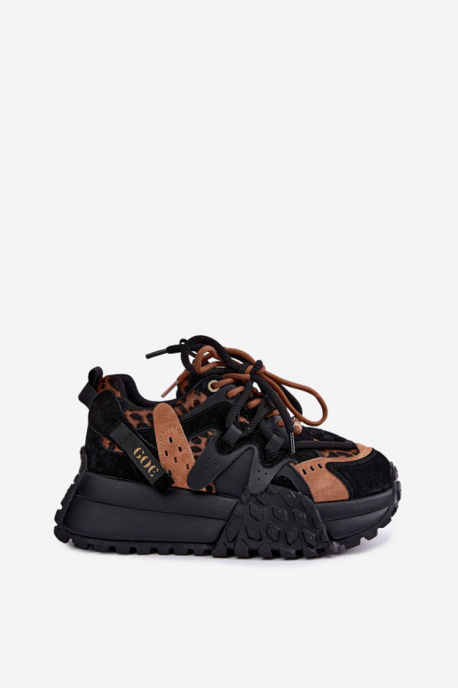 Zapatillas negras de ante sintético con plataforma y detalles de estampado de leopardo GOE UU2N4017