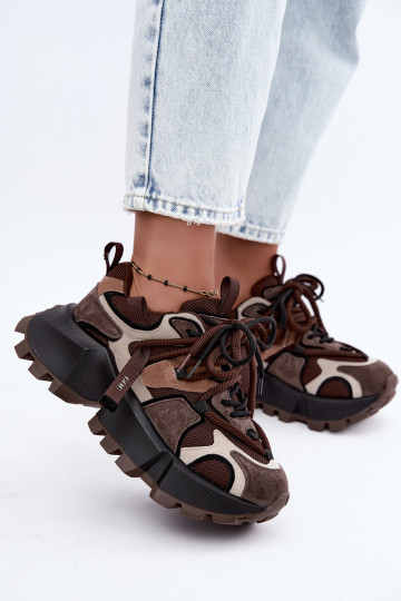Zapatillas marrones de ante sintético con plataforma y cordones dobles GOE UU2N4012 2