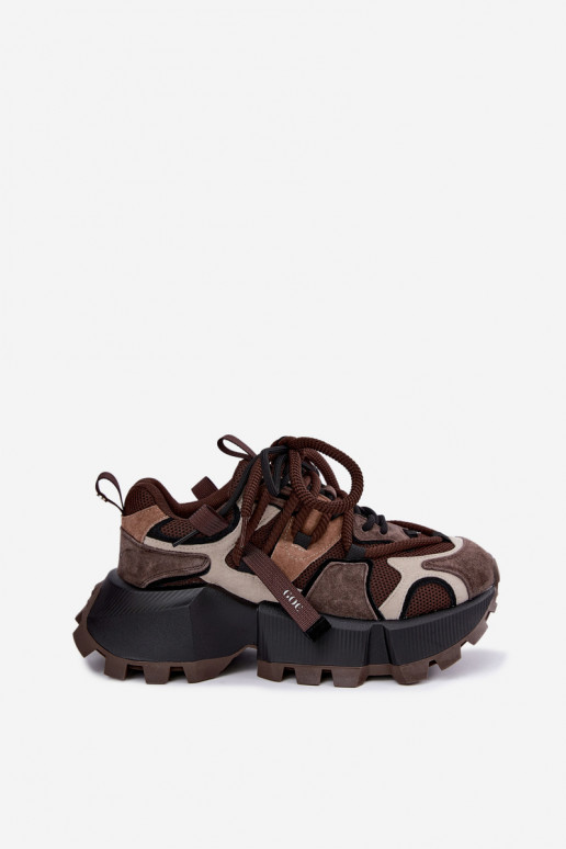 Zapatillas marrones de ante sintético con plataforma y cordones dobles GOE UU2N4012