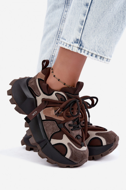 Zapatillas marrones de ante sintético con plataforma y cordones dobles GOE UU2N4012