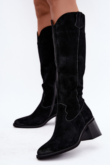 Botas altas negras de ante sintético de estilo vaquero con tacón Vinceza 133103 2