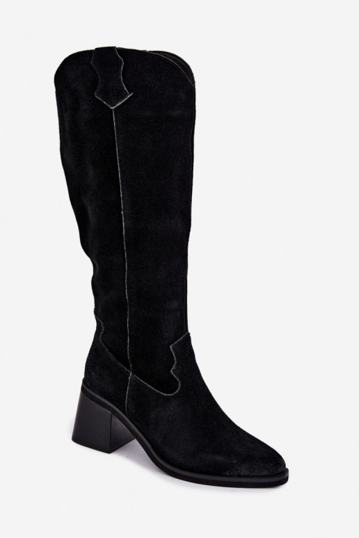 Botas altas negras de ante sintético de estilo vaquero con tacón Vinceza 133103