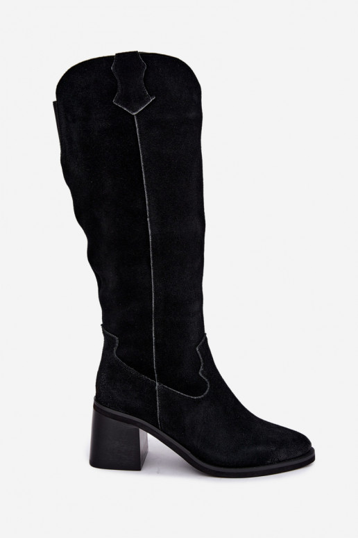 Botas altas negras de ante sintético de estilo vaquero con tacón Vinceza 133103