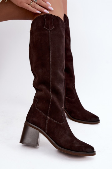Botas cowboy de ante sintético con tacones Vinceza 133103 chocolate