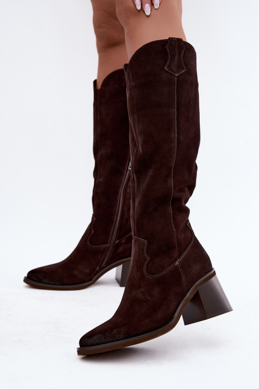 Botas cowboy de ante sintético con tacones Vinceza 133103 chocolate