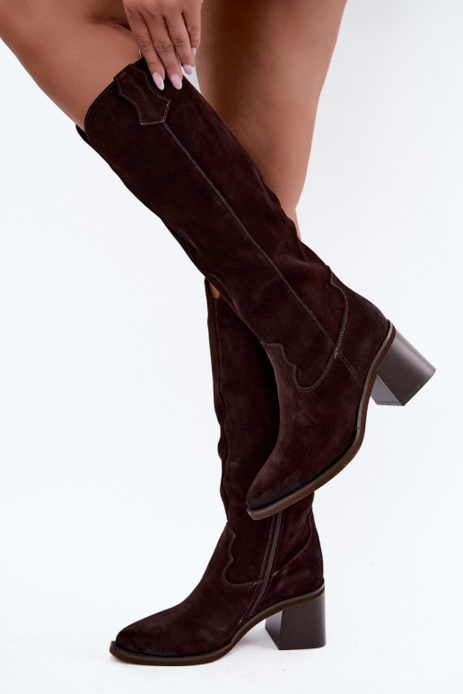 Botas cowboy de ante sintético con tacones Vinceza 133103 chocolate