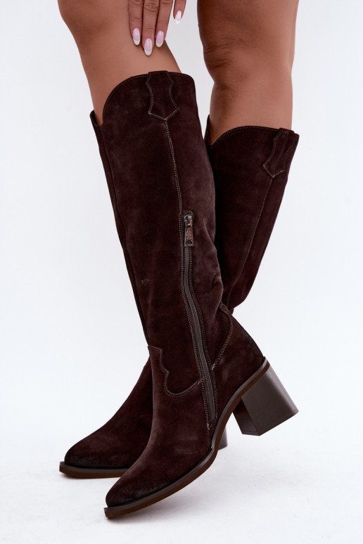 Botas cowboy de ante sintético con tacones Vinceza 133103 chocolate
