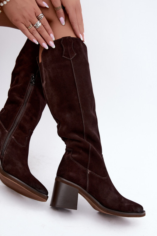 Botas cowboy de ante sintético con tacones Vinceza 133103 chocolate
