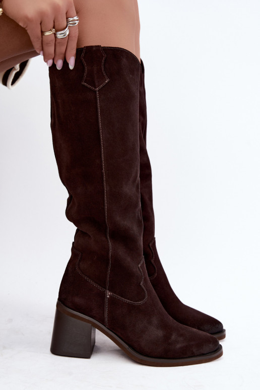 Botas cowboy de ante sintético con tacones Vinceza 133103 chocolate