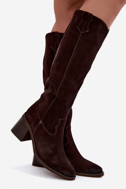 Botas cowboy de ante sintético con tacones Vinceza 133103 chocolate