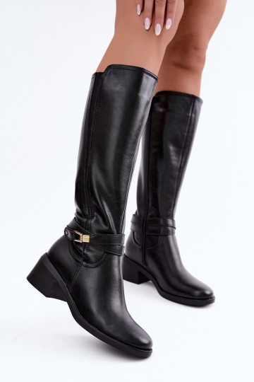 Botas altas de cuero forradas con tacones decorados Sergio Leone KZ-13 negras 2