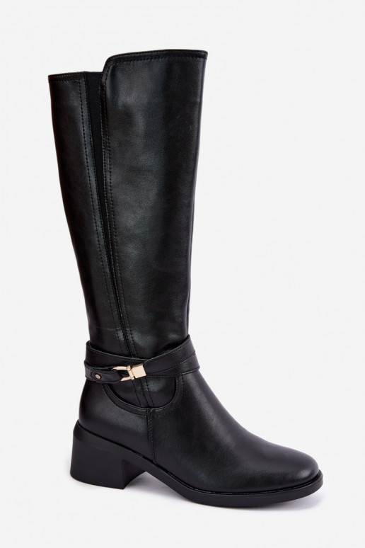 Botas altas de cuero forradas con tacones decorados Sergio Leone KZ-13 negras