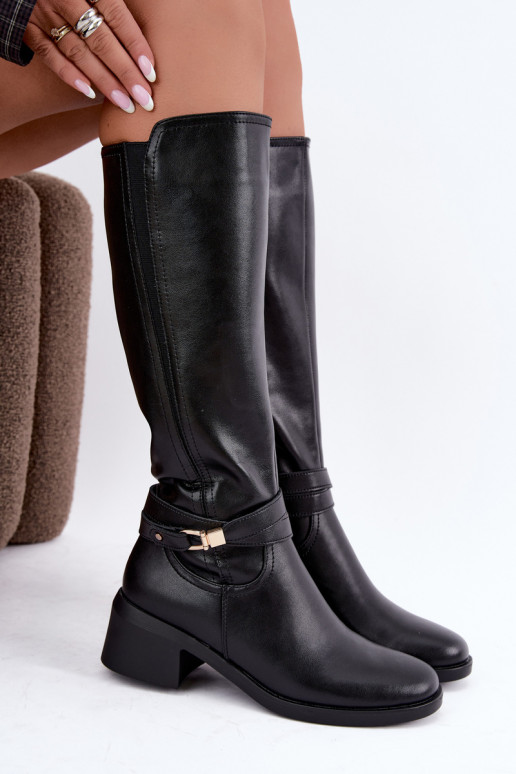 Botas altas de cuero forradas con tacones decorados Sergio Leone KZ-13 negras