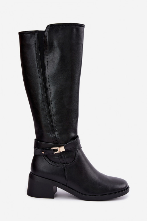 Botas altas de cuero forradas con tacones decorados Sergio Leone KZ-13 negras
