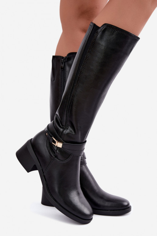 Botas altas de cuero forradas con tacones decorados Sergio Leone KZ-13 negras