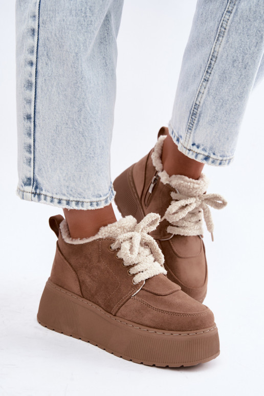 Botas de nieve para mujer con plataforma y pelo Luma color arena
