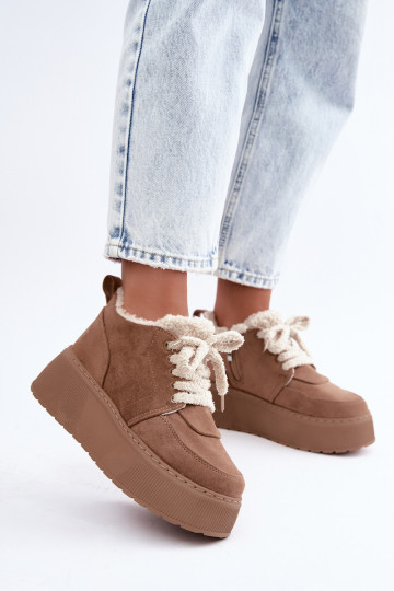 Botas de nieve para mujer con plataforma y pelo Luma color arena 2
