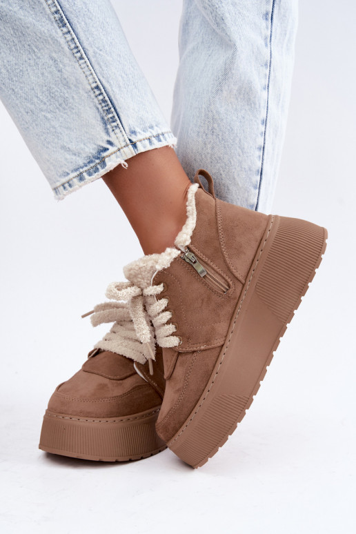 Botas de nieve para mujer con plataforma y pelo Luma color arena