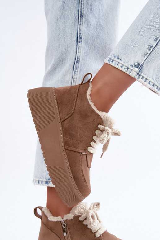 Botas de nieve para mujer con plataforma y pelo Luma color arena