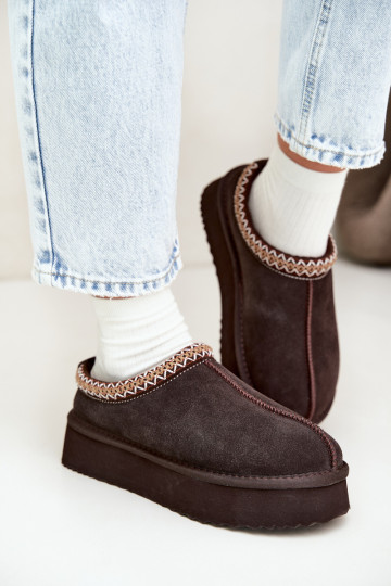 Botas de nieve de ante sintético con franja decorativa Vinceza 97972 chocolate